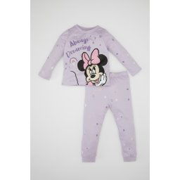 DEFACTO Baby Girl Pajama Set Disney Mickey & Minnie Cotton Long Sleeve Top Elastic Waist Long Bottom