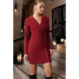 Trendyol Burgundy Jacket Collar Zipper Detailed Woven Dress