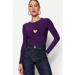Trendyol Purple Knitted Heart Window/Cut Out Detailed Stud Body