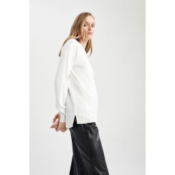 DEFACTO Relax Fit Crew Neck Basic Plain Cashmere Textured Extra Soft Knitwear Sweater I6913az22wn