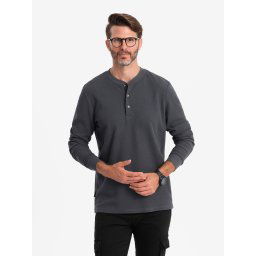 Ombre Men's waffle knit neck button-up longsleeve - graphite