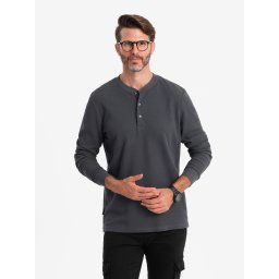 Ombre Men's waffle knit neck button-up longsleeve - graphite