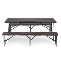 Sklopivi set sto180cm sa 2 klupe ratan brown