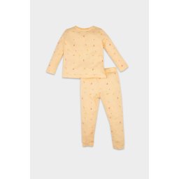 DEFACTO Baby Girl Pajama Set Food Printed Waffle Long Sleeve Top Long Bottom