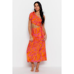 Trendyol Abstract Patterned Maxi Woven Cut Out/Window One Shoulder Beach Dress