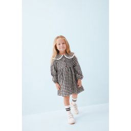 DEFACTO Baby Girl Large Collar Plaid Patterned Long Sleeve Buttoned Flannel Dress
