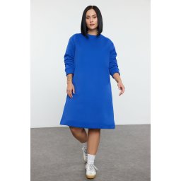 Trendyol Curve Blue 2 Yarn Non-raising Crew Neck Knitting Plus Size Sweatshirt Dress