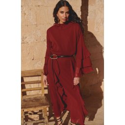 Trendyol X AI Burgundy Ruffle Detailed Woven Skirt
