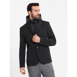 Ombre Men's jacket with high collar and hood - black