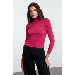 Trendyol Fuchsia Premium Soft Fabric Turtleneck Fitted/Fits Body Flexible Knitted Blouse