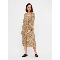 Beige Floral Midi Dress Pieces Gry - Women's