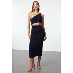 Trendyol X Zeynep Tosun Navy Blind Snake Accessory Detailed Simply Stylish Evening Dress