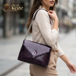Ljubičasta kroko elegantna ženska kožna torba Bella
