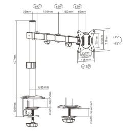 MA-D1-01 Gembird Podesivi stoni drzac za monitor jedna ruka-Produzeni, tilt, 17-32 max.9kg(MA-D1-033