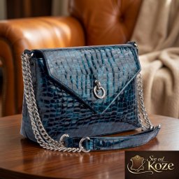 Plava kroko elegantna ženska kožna torba Bella