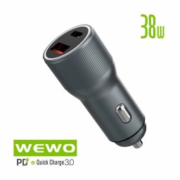 AUTO Punjač Type C, WEWO C-39, PD + USB (38W/3A)