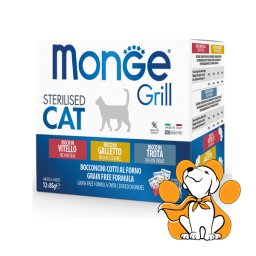 Monge Grill Sterilised Cat, Mix Veal/Cocker/Trout 12x85g, Za Sterilisane Mačke