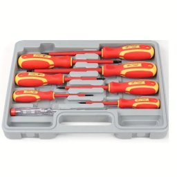 ALWORKKIT set od 7+1 izolovanih šrafcigera odvijača sa zaštitom od 1000V, magnetnim vrhovima i ergonomskim drškama sa glinericom - Industrijski standard kvaliteta za električare