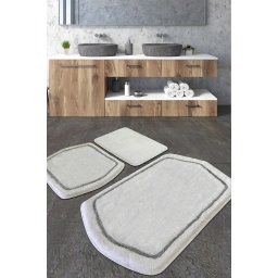 Tepih za kupatilo- beli talasi, set 3 komada bela. Genom Beyaz