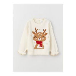 LC Waikiki Crew Neck Long Sleeve Patterned Baby Girl Knitwear Sweater