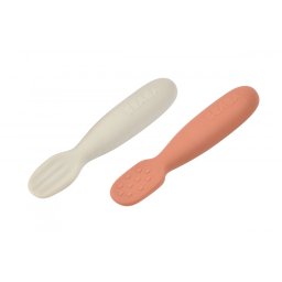 BEABA set od 2 silikonske kašičice/glodalice, terracotta / velvet grey