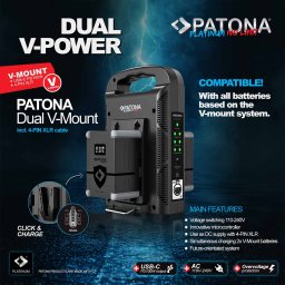 PATONA 1726 Platinum dvokanačni punjač za V-mount baterije 6A*2 USB-C: PD100W izlaz uklj. 4-pinski XLR kabl