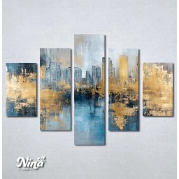 Slike na platnu Apstrakcija grad plavo i zlatno Nina589_5