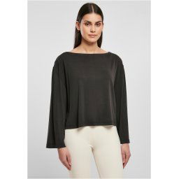 Women's short modal neckline Bateau with long sleeves, black