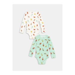 LC Waikiki LCW Crew Neck Short Sleeve Printed Baby Boy Snap-On Bodysuit 2-Piece