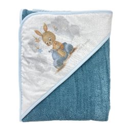 Deksi Peškir za bebe sa kapuljačom Zeka na motoru plavi 100 x 100cm