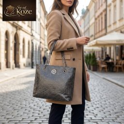 Elegantna velika siva torba od kože Lara