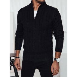 Sweter męski z rozpinanym kołnierzem czarny Dstreet