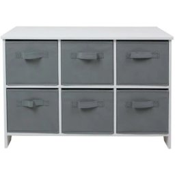 Kinder home drvena komoda sa 6 tekstilnih fioka za odlaganje siva ( TF5491 )