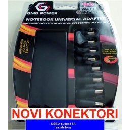 Adapter Punjač za laptop Gembird NPA-AC5D AC 90W + QC3.0 mobilni punjac quick charge 3A, auto-voltage