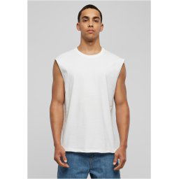 White sleeveless T-shirt with open hem