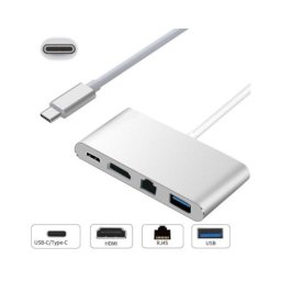 E-Green adapter USB tipc c - hdm + USB 3.0 + tip c + RJ45 (f)