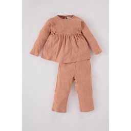 DEFACTO Baby Girl Pajama Set Long Sleeve Rib Top Long Bottom
