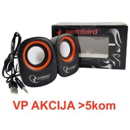 SPK-107 ** Gembird Stereo zvucnici Orange/Black, 2 x 3W RMS USB pwr, 3.5mm kutija sa prozorom (379)