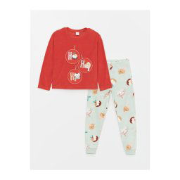LC Waikiki Lcw Crew Neck Christmas Themed Fleece Girl's Pajama Set