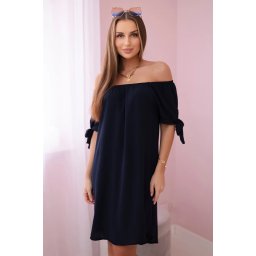 Dress with ties on the sleeves navy blue