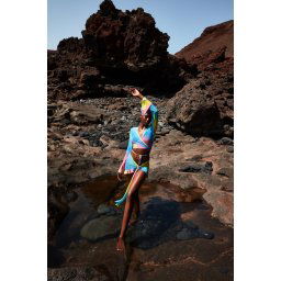 Trendyol Gradient Patterned Body-Sit Knitted Tie Transparent Blouse Skirt Beach Suit