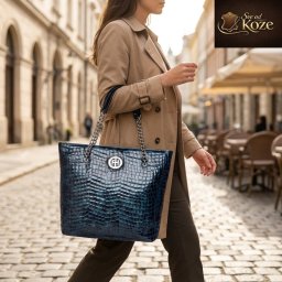 Elegantna velika plava torba od kože Lara