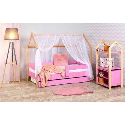 Krevet kućica sa fiokom i dušekom 180x80 DOMEK - ROZE (bukva)