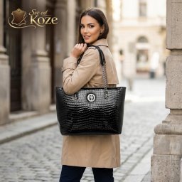 Velika crna ženska kožna torba Nora