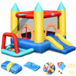 4u1 Dvorac za skakanje Costway - Trambolina na naduvavanje sa spustom 300x280x210cm