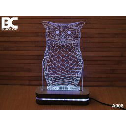 Black Cut 3D Lampa sa 9 različitih boja i daljinskim upravljačem - Sova ( A008 )