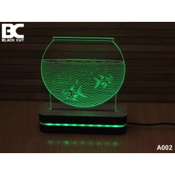Black Cut 3D Lampa sa 9 različitih boja i daljinskim upravljačem - Akvarijum ( A002 )