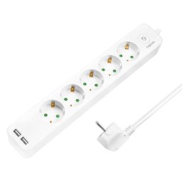 Logilink produžni kabl 5 mesta, 2 USB, prekidač, 1.5m, beli ( 4783 )