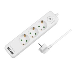 Logilink produžni kabl 3 mesta, 2 USB, prekidač, 1.5m, beli ( 4782 )