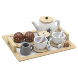 Kinder home dečiji drveni set za čaj i kafu sa dodacima belo-sivi ( V10B318B )